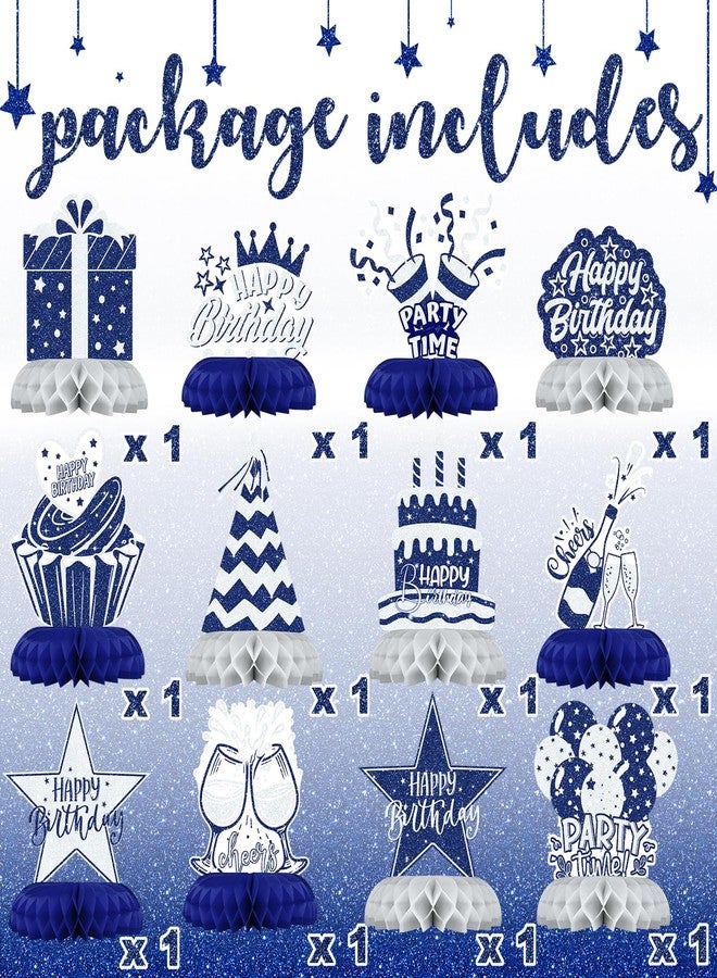Celee Blue and Silver Birthday Decorations - 12Pcs Navy Blue and Silver Honeycomb Centerpieces for Table, Elegant Blue Silver Party Decor for Boys, Men or Adult Birthday Celebration - Image 4